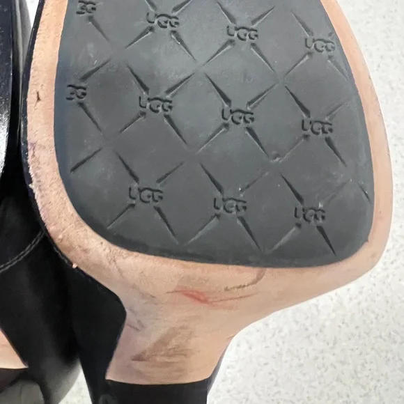 UGG Leather Jamison Black Platform Ankle Bootie Heels Sheepskin Lined Size 5.5 - Picture 10 of 14